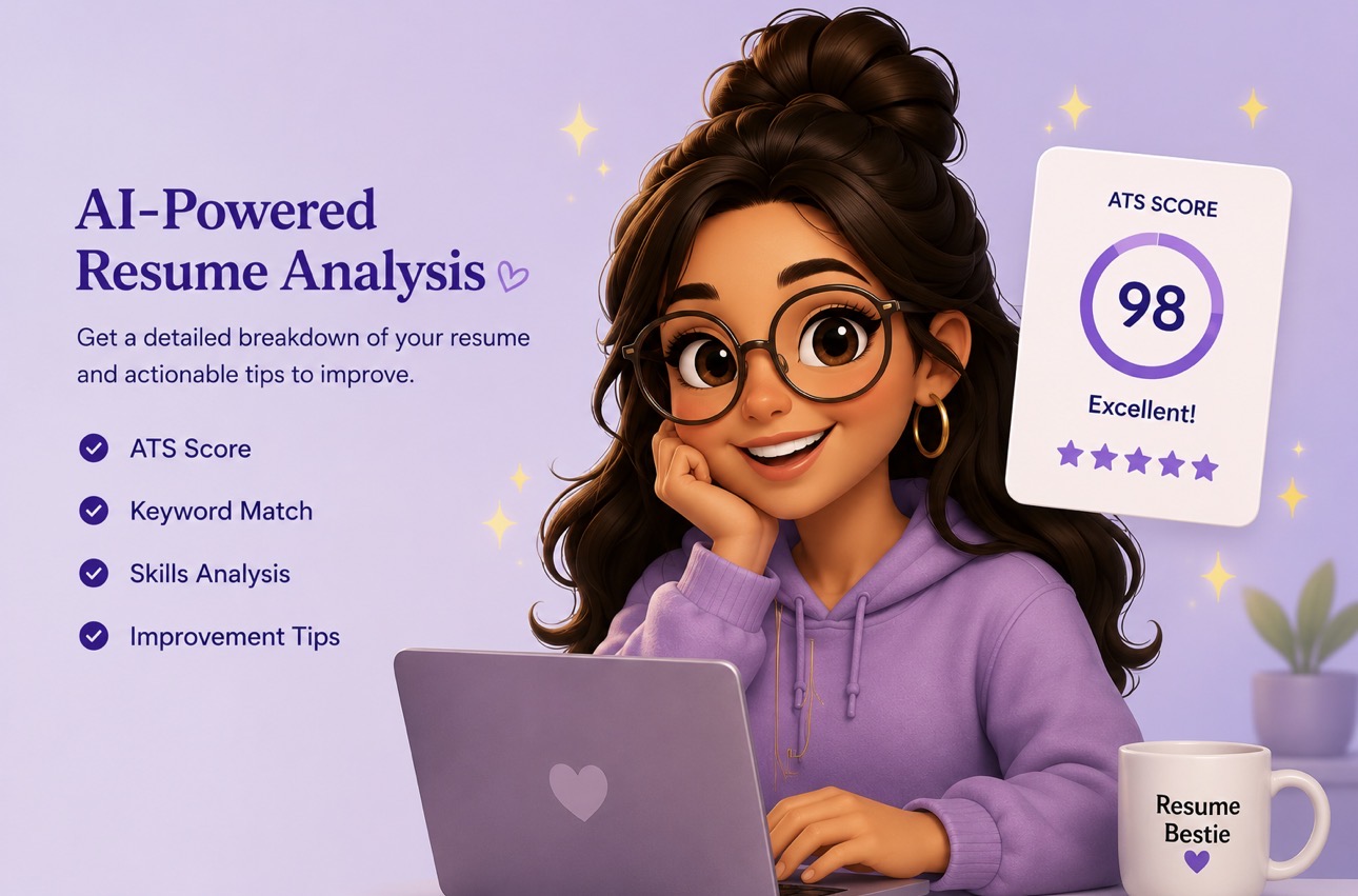 Career Bestie reviewing a resume with an ATS score card