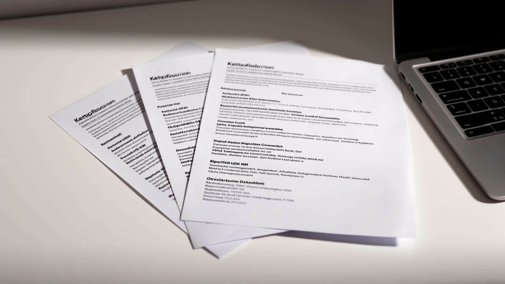 Stacked printed resumes on a minimalist desk